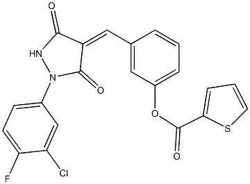 3-{[1-(3-chloro-4-fluorophenyl)-3,5-dioxo-4-pyrazolidinylidene]methyl}phenyl 2-thiophenecarboxylate Struktur