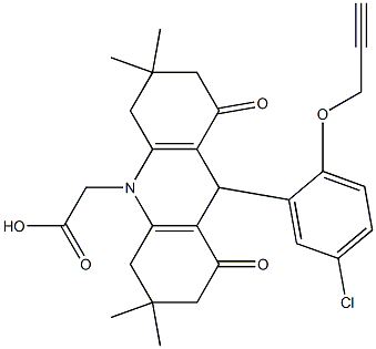 (9-[5-chloro-2-(2-propynyloxy)phenyl]-3,3,6,6-tetramethyl-1,8-dioxo-2,3,4,5,6,7,8,9-octahydro-10(1H)-acridinyl)acetic acid Struktur