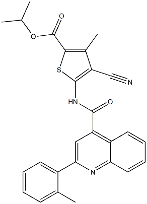 isopropyl 4-cyano-3-methyl-5-({[2-(2-methylphenyl)-4-quinolinyl]carbonyl}amino)-2-thiophenecarboxylate Struktur