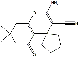 2-amino-3-cyano-7,7-dimethyl-5-oxo-5,6,7,8-tetrahydrospiro[4H-chromene-4,1'-cyclopentane] Struktur