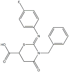 3-benzyl-2-[(4-fluorophenyl)imino]-4-oxo-1,3-thiazinane-6-carboxylic acid Struktur