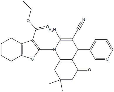 ethyl 2-(2-amino-3-cyano-7,7-dimethyl-5-oxo-4-pyridin-3-yl-5,6,7,8-tetrahydroquinolin-1(4H)-yl)-4,5,6,7-tetrahydro-1-benzothiophene-3-carboxylate Struktur