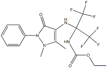 ethyl 1-[(1,5-dimethyl-3-oxo-2-phenyl-2,3-dihydro-1H-pyrazol-4-yl)amino]-2,2,2-trifluoro-1-(trifluoromethyl)ethylcarbamate Struktur