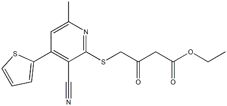 ethyl 4-{[3-cyano-6-methyl-4-(2-thienyl)-2-pyridinyl]sulfanyl}-3-oxobutanoate Struktur