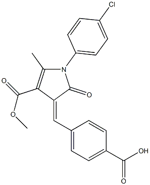 4-{[1-(4-chlorophenyl)-4-(methoxycarbonyl)-5-methyl-2-oxo-1,2-dihydro-3H-pyrrol-3-ylidene]methyl}benzoic acid Struktur