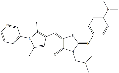 2-{[4-(dimethylamino)phenyl]imino}-5-{[2,5-dimethyl-1-(3-pyridinyl)-1H-pyrrol-3-yl]methylene}-3-isobutyl-1,3-thiazolidin-4-one Struktur