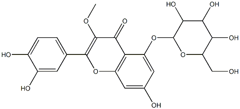 2-(3,4-dihydroxyphenyl)-7-hydroxy-3-methoxy-5-{[3,4,5-trihydroxy-6-(hydroxymethyl)tetrahydro-2H-pyran-2-yl]oxy}-4H-chromen-4-one Struktur