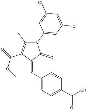 4-{[1-(3,5-dichlorophenyl)-4-(methoxycarbonyl)-5-methyl-2-oxo-1,2-dihydro-3H-pyrrol-3-ylidene]methyl}benzoic acid Struktur