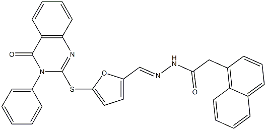 2-(1-naphthyl)-N'-({5-[(4-oxo-3-phenyl-3,4-dihydro-2-quinazolinyl)sulfanyl]-2-furyl}methylene)acetohydrazide Struktur