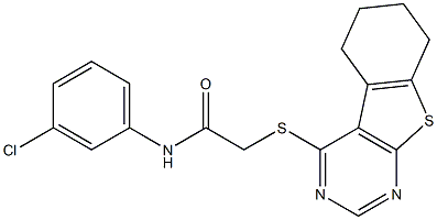 N-(3-chlorophenyl)-2-(5,6,7,8-tetrahydro[1]benzothieno[2,3-d]pyrimidin-4-ylsulfanyl)acetamide Struktur