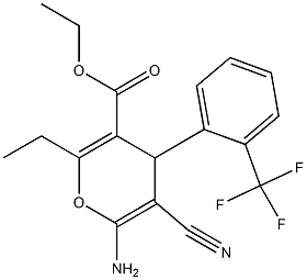 ethyl 6-amino-5-cyano-2-ethyl-4-[2-(trifluoromethyl)phenyl]-4H-pyran-3-carboxylate Struktur