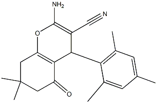 2-amino-4-mesityl-7,7-dimethyl-5-oxo-5,6,7,8-tetrahydro-4H-chromene-3-carbonitrile Struktur