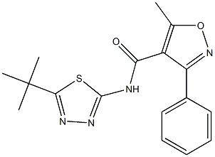 N-(5-tert-butyl-1,3,4-thiadiazol-2-yl)-5-methyl-3-phenyl-4-isoxazolecarboxamide Struktur