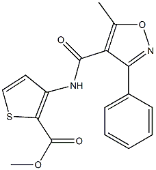 methyl 3-{[(5-methyl-3-phenyl-4-isoxazolyl)carbonyl]amino}-2-thiophenecarboxylate Struktur