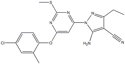 5-amino-1-[6-(4-chloro-2-methylphenoxy)-2-(methylsulfanyl)pyrimidin-4-yl]-3-ethyl-1H-pyrazole-4-carbonitrile Struktur