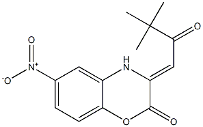 3-(3,3-dimethyl-2-oxobutylidene)-6-nitro-3,4-dihydro-2H-1,4-benzoxazin-2-one Struktur