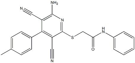 2-{[6-amino-3,5-dicyano-4-(4-methylphenyl)pyridin-2-yl]sulfanyl}-N-phenylacetamide Struktur