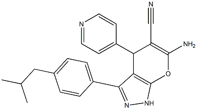 6-amino-3-(4-isobutylphenyl)-4-(4-pyridinyl)-1,4-dihydropyrano[2,3-c]pyrazole-5-carbonitrile Struktur