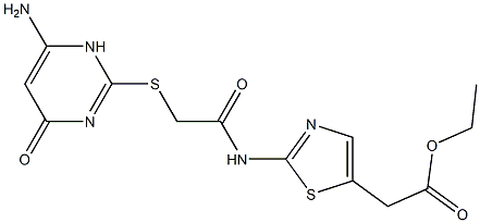 ethyl [2-({[(6-amino-4-oxo-1,4-dihydro-2-pyrimidinyl)sulfanyl]acetyl}amino)-1,3-thiazol-5-yl]acetate Struktur