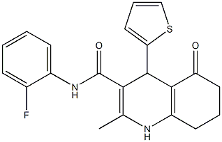 N-(2-fluorophenyl)-2-methyl-5-oxo-4-(2-thienyl)-1,4,5,6,7,8-hexahydro-3-quinolinecarboxamide Struktur