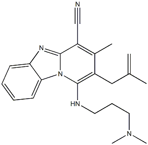 1-{[3-(dimethylamino)propyl]amino}-3-methyl-2-(2-methylprop-2-enyl)pyrido[1,2-a]benzimidazole-4-carbonitrile Struktur