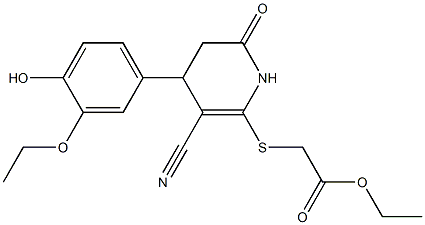 ethyl {[3-cyano-4-(3-ethoxy-4-hydroxyphenyl)-6-oxo-1,4,5,6-tetrahydro-2-pyridinyl]sulfanyl}acetate Struktur