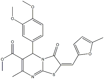 methyl 5-(3,4-dimethoxyphenyl)-7-methyl-2-[(5-methyl-2-furyl)methylene]-3-oxo-2,3-dihydro-5H-[1,3]thiazolo[3,2-a]pyrimidine-6-carboxylate Struktur