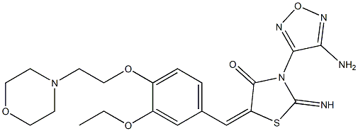 3-(4-amino-1,2,5-oxadiazol-3-yl)-5-{3-ethoxy-4-[2-(4-morpholinyl)ethoxy]benzylidene}-2-imino-1,3-thiazolidin-4-one Struktur