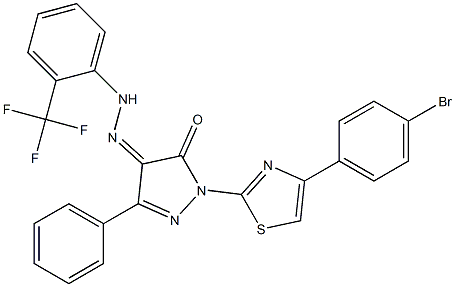 1-[4-(4-bromophenyl)-1,3-thiazol-2-yl]-3-phenyl-1H-pyrazole-4,5-dione 4-{N-[2-(trifluoromethyl)phenyl]hydrazone} Struktur