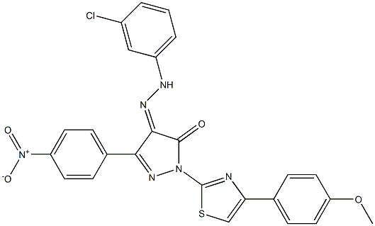 1-[4-(4-methoxyphenyl)-1,3-thiazol-2-yl]-3-(4-nitrophenyl)-1H-pyrazole-4,5-dione 4-[N-(3-chlorophenyl)hydrazone] Struktur