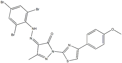 1-[4-(4-methoxyphenyl)-1,3-thiazol-2-yl]-3-methyl-1H-pyrazole-4,5-dione 4-[N-(2,4,6-tribromophenyl)hydrazone] Struktur