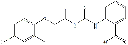 2-[({[2-(4-bromo-2-methylphenoxy)acetyl]amino}carbothioyl)amino]benzamide Struktur