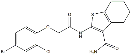 2-{[2-(4-bromo-2-chlorophenoxy)acetyl]amino}-4,5,6,7-tetrahydro-1-benzothiophene-3-carboxamide Struktur