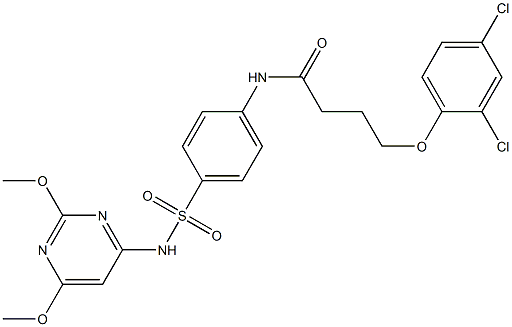 4-(2,4-dichlorophenoxy)-N-(4-{[(2,6-dimethoxy-4-pyrimidinyl)amino]sulfonyl}phenyl)butanamide Struktur