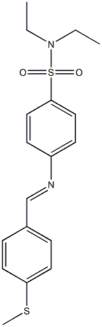 N,N-diethyl-4-({(E)-[4-(methylsulfanyl)phenyl]methylidene}amino)benzenesulfonamide Struktur