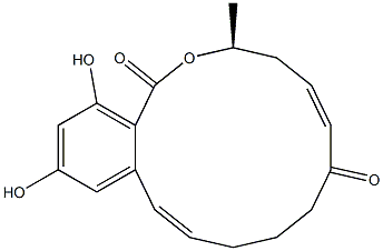 [3S,11E,(-)]-3,4,9,10-Tetrahydro-14,16-dihydroxy-3-methyl-1H-2-benzoxacyclotetradecin-1,7(8H)-dione Struktur