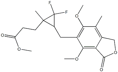 2,2-Difluoro-3-[(4-methyloxy-6-methoxy-7-methyl-3-oxo-5-phthalanyl)methyl]-1-methylcyclopropane-1-propionic acid methyl ester Struktur