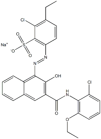 2-Chloro-3-ethyl-6-[[3-[[(2-chloro-6-ethoxyphenyl)amino]carbonyl]-2-hydroxy-1-naphtyl]azo]benzenesulfonic acid sodium salt Struktur