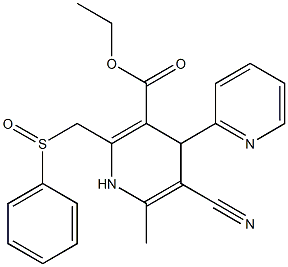 5-Cyano-1,4-dihydro-6-methyl-2-[phenylsulfinylmethyl]-4-(2-pyridinyl)pyridine-3-carboxylic acid ethyl ester Struktur