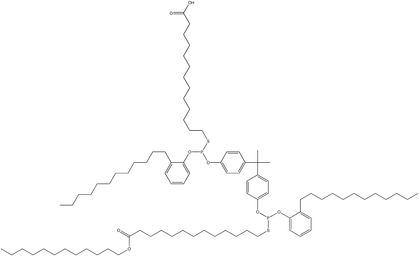 13,13'-[[Isopropylidenebis(4,1-phenyleneoxy)]bis[[(2-dodecylphenyl)oxy]phosphinediylthio]]bis(tridecanoic acid dodecyl) ester Struktur