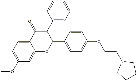 2,3-Dihydro-2-[4-[2-(pyrrolidin-1-yl)ethyloxy]phenyl]-3-phenyl-7-methoxy-4H-1-benzopyran-4-one Struktur