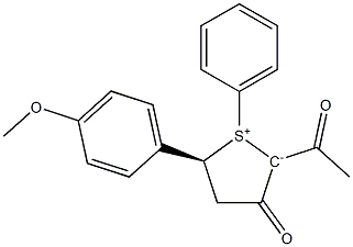 (5S)-2-Acetyl-5-(p-methoxyphenyl)-1-phenyl-3-oxo-2,3,4,5-tetrahydrothiophen-1-ium-2-ide Struktur