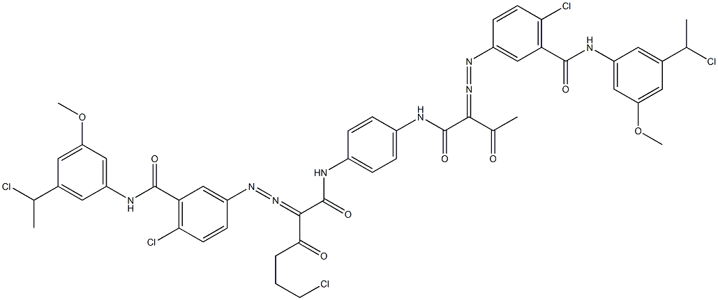 3,3'-[2-(2-Chloroethyl)-1,4-phenylenebis[iminocarbonyl(acetylmethylene)azo]]bis[N-[3-(1-chloroethyl)-5-methoxyphenyl]-6-chlorobenzamide] Struktur