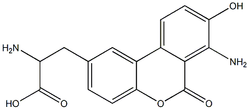 2-Amino-3-(7-amino-8-hydroxy-6-oxo-6H-dibenzo[b,d]pyran-2-yl)propionic acid Struktur