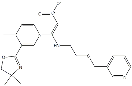 N-[2-Nitro-1-[[4-methyl-3-(4,4-dimethyl-2-oxazolin-2-yl)-1,4-dihydropyridin]-1-yl]ethenyl]-2-[(3-pyridinylmethyl)thio]ethanamine Struktur