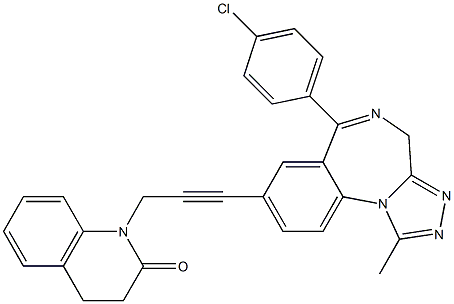 1-Methyl-6-(4-chlorophenyl)-8-[3-[(1,2,3,4-tetrahydro-2-oxoquinolin)-1-yl]-1-propynyl]-4H-[1,2,4]triazolo[4,3-a][1,4]benzodiazepine Struktur