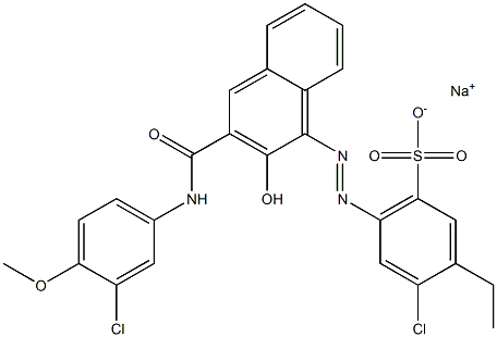 4-Chloro-3-ethyl-6-[[3-[[(3-chloro-4-methoxyphenyl)amino]carbonyl]-2-hydroxy-1-naphtyl]azo]benzenesulfonic acid sodium salt Struktur