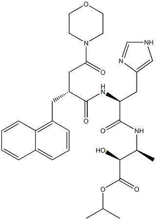 (2S,3S)-3-[N-[(2R)-3-(Morpholinocarbonyl)-2-[(naphthalen-1-yl)methyl]propionyl]-L-histidyl]amino-2-hydroxybutanoic acid isopropyl ester Struktur