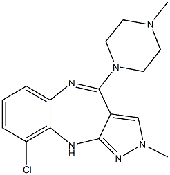 2-Methyl-4-(4-methylpiperazin-1-yl)-9-chloro-2,10-dihydropyrazolo[3,4-b][1,5]benzodiazepine Struktur