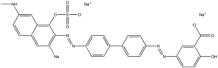 2-Hydroxy-5-[[4'-[(1-hydroxy-7-methylamino-3-sodiosulfo-2-naphthalenyl)azo]-1,1'-biphenyl-4-yl]azo]benzoic acid sodium salt Struktur